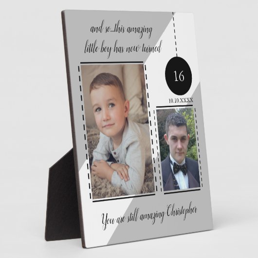 素晴らしい16誕生日名の日付グレーの写真 フォトプラーク (側面)