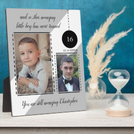 素晴らしい16誕生日名の日付グレーの写真 フォトプラーク