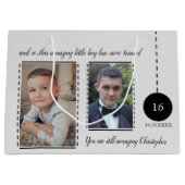 素晴らしい16誕生日名の日付グレーの写真 ラージペーパーバッグ (正面)