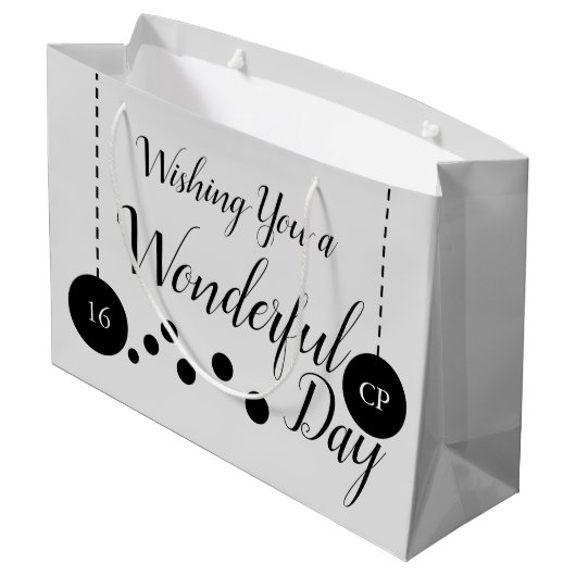 素晴らしい16誕生日名の日付グレーの写真 ラージペーパーバッグ (裏面アングル)