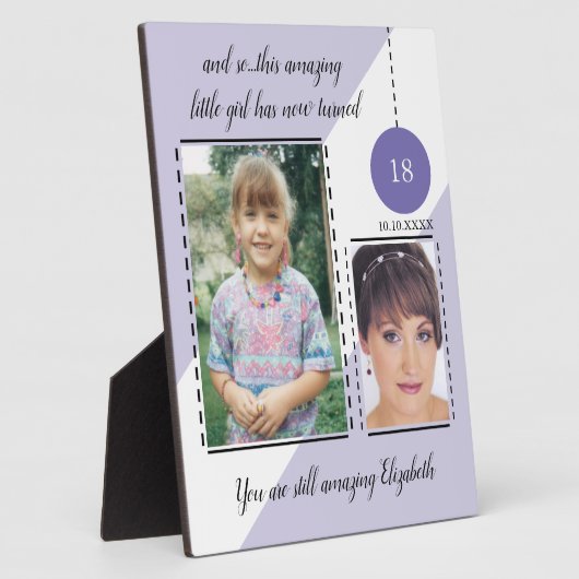 素晴らしい18誕生日名の日付の紫色の写真 フォトプラーク (側面)