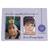 素晴らしい18誕生日名の日付の紫色の写真 ラージペーパーバッグ (正面)