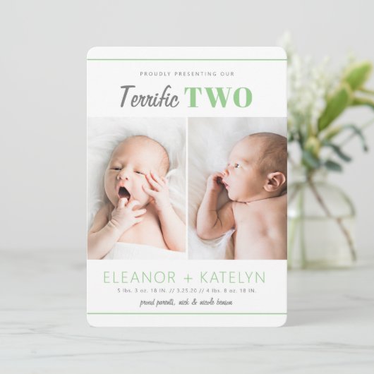 素晴らしい2双子の誕生の発表グリーン 招待状 (スタンド正面)