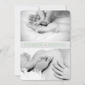 素晴らしい2双子の誕生の発表グリーン 招待状 (裏面)