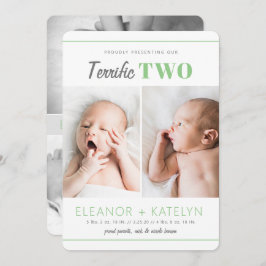 素晴らしい2双子の誕生の発表グリーン 招待状