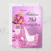 素晴らしい21きらめくライトピンクヒール誕生日 招待状 (正面)