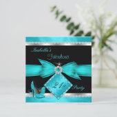 素晴らしい21ティール（緑がかった色）ブラックシルバーバースデーパーティー 招待状 (スタンド正面)