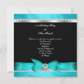 素晴らしい21ティール（緑がかった色）ブラックシルバーバースデーパーティー 招待状 (裏面)