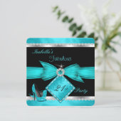 素晴らしい21ティール（緑がかった色）ブラックシルバーバースデーパーティー 招待状 (スタンド正面)