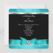 素晴らしい21ティール（緑がかった色）ブラックシルバーバースデーパーティー 招待状 (裏面)