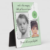 素晴らしい21歳の誕生日の名前の日付の緑の写真 フォトプラーク (側面)
