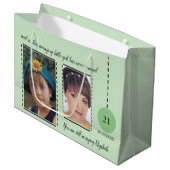 素晴らしい21歳の誕生日の名前の日付の緑の黒い写真 ラージペーパーバッグ (正面アングル)