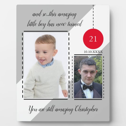 素晴らしい21歳の誕生日の名前の日付の赤い写真 フォトプラーク (正面)