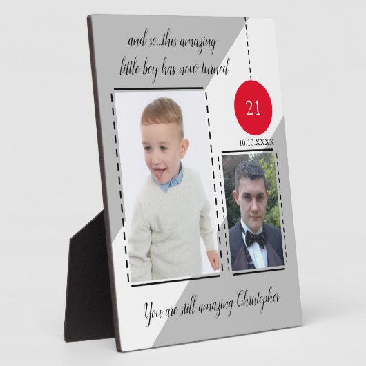 素晴らしい21歳の誕生日の名前の日付の赤い写真 フォトプラーク (側面)