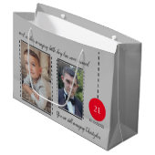 素晴らしい21歳の誕生日の名前は赤い灰色の写真 ラージペーパーバッグ (正面アングル)