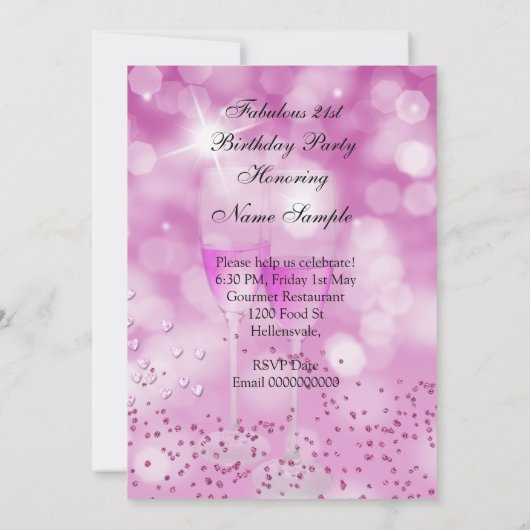 素晴らしい21番目のパーティーきらめくピンクハイヒール 招待状 (裏面)