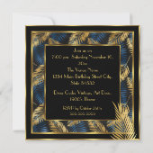 素晴らしい30の誕生日パーティー金ゴールドブルーパームズレディ 招待状 (裏面)