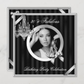 素晴らしい30エレガントシャンデリアシルバーブラック写真 招待状 (正面/裏面)