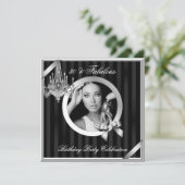 素晴らしい30エレガントシャンデリアシルバーブラック写真 招待状 (スタンド正面)