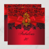 素晴らしい30エレガントレッドブラックジュエルパーティーSQ 招待状 (正面/裏面)