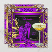 素晴らしい30パープルピンクヒョウ誕生日パーティー 招待状 (正面/裏面)