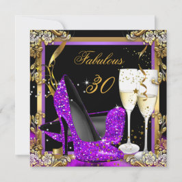 素晴らしい30パープル金ゴールドブラック誕生日パーティー 招待状