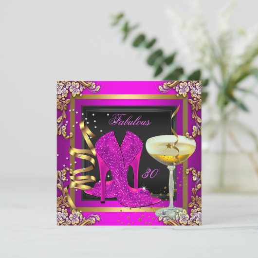 素晴らしい30ピンクの金ゴールド誕生日パーティー 招待状 (スタンド正面)