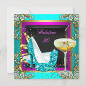 素晴らしい30ピンクティール（緑がかった色）グリッター金ゴールド誕生日パーティー 招待状 (正面)
