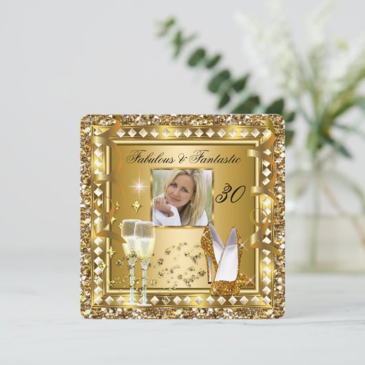 素晴らしい30フォト金ゴールドグラムハリウッド誕生日 招待状 (スタンド正面)