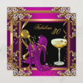 素晴らしい30プラムピンク金ゴールド誕生日パーティー 招待状 (正面/裏面)