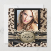 素晴らしい30ベージュブラウンヒョウ誕生日パーティー3 招待状 (正面)