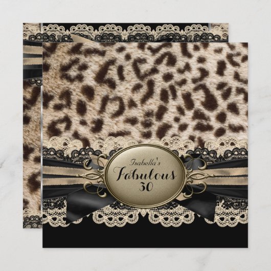 素晴らしい30ベージュブラウンブラックレオパード誕生日 招待状 (正面/裏面)