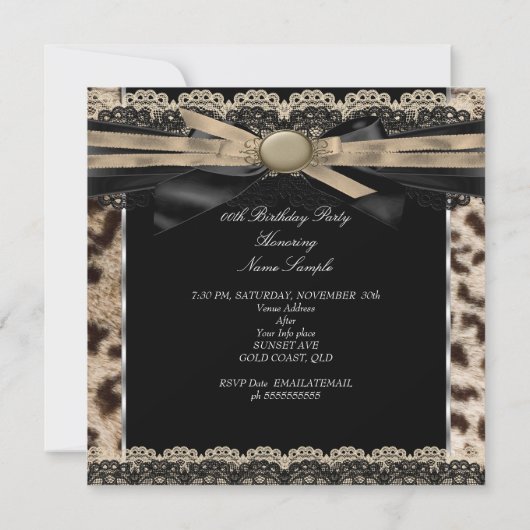 素晴らしい30ベージュブラウンブラックレオパード誕生日 招待状 (裏面)