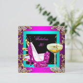 素晴らしい30ホットピンクティール（緑がかった色）グリッター金ゴールドパーティー 招待状 (スタンド正面)