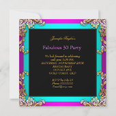 素晴らしい30ホットピンクティール（緑がかった色）グリッター金ゴールドパーティー 招待状 (裏面)