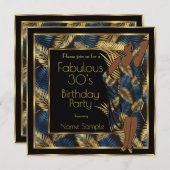 素晴らしい30誕生日パーティー金ゴールドブルーパームズレディ2 招待状 (正面/裏面)