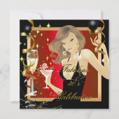 素晴らしい30赤金ゴールドブラック誕生日パーティー 招待状 (正面)