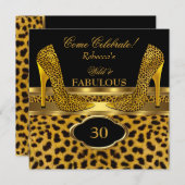 素晴らしい30野生ヒョウ金ゴールドチーズハイヒール 招待状 (正面/裏面)