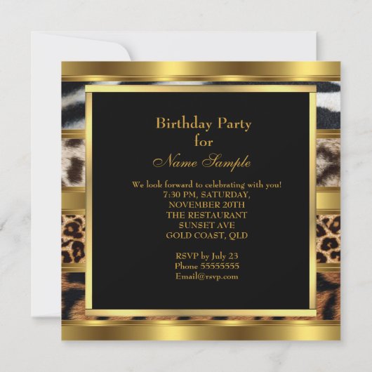 素晴らしい30野生ヒョウ金ゴールドチーターハイヒール2 招待状 (裏面)