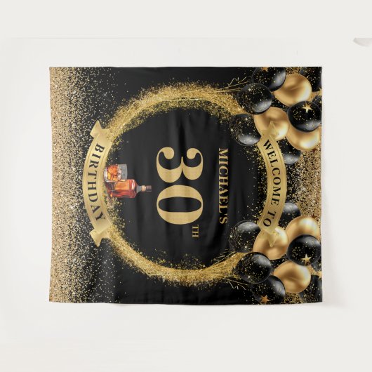 素晴らしい30thマン誕生日ウイスキー誕生日バナー タペストリー (正面(横))