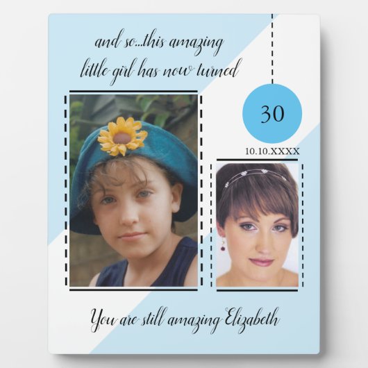 素晴らしい30th誕生日の名前の日付の青い写真 フォトプラーク (正面)