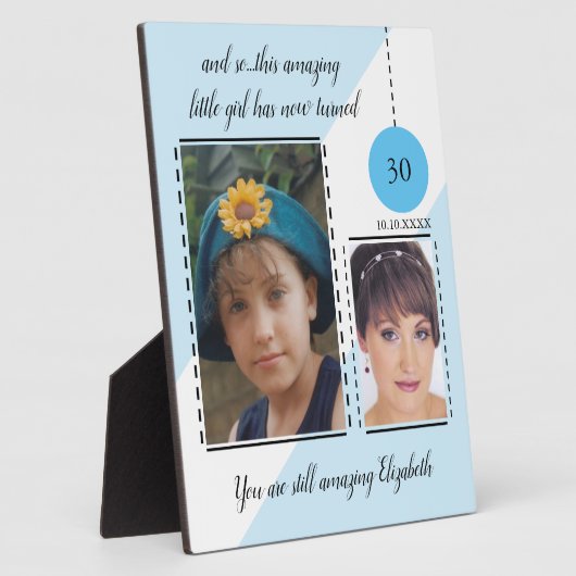 素晴らしい30th誕生日の名前の日付の青い写真 フォトプラーク (側面)