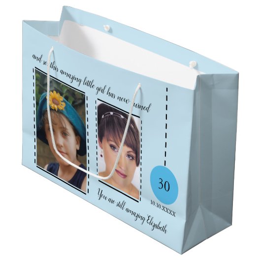 素晴らしい30th誕生日の名前の日付ブルーブラック ラージペーパーバッグ (正面アングル)