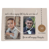 素晴らしい30th誕生日の名前の日付ベージュの茶色の写真 ラージペーパーバッグ (正面)