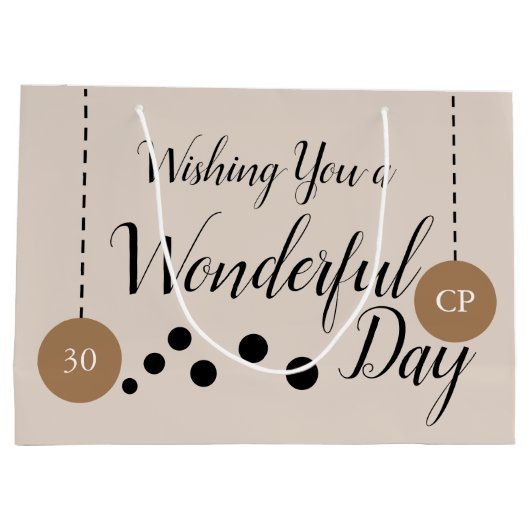 素晴らしい30th誕生日の名前の日付ベージュの茶色の写真 ラージペーパーバッグ (裏面)