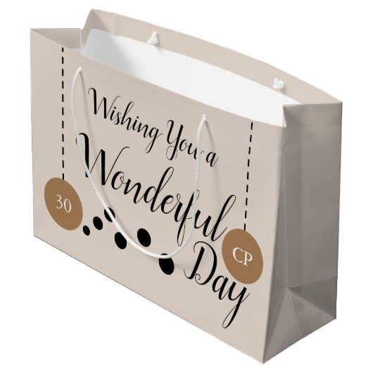 素晴らしい30th誕生日の名前の日付ベージュの茶色の写真 ラージペーパーバッグ (裏面アングル)
