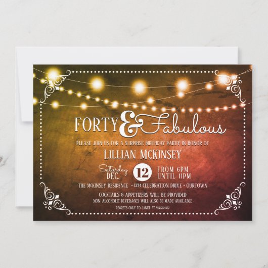 素晴らしい40のサプライズ誕生日パーティーの招待 招待状 (正面)