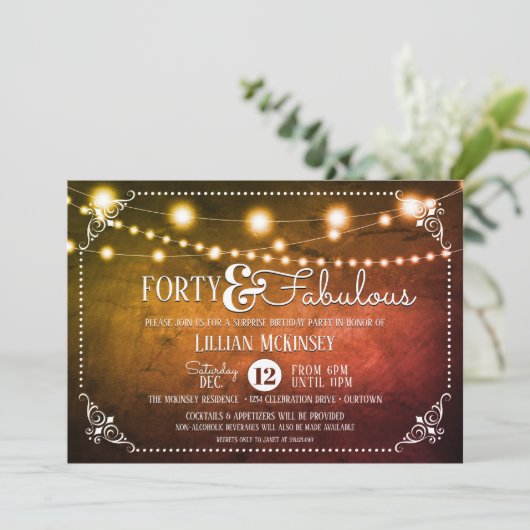 素晴らしい40のサプライズ誕生日パーティーの招待 招待状 (スタンド正面)