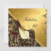 素晴らしい40エキゾチック金ゴールドブラウンヒール誕生日 招待状 (正面)