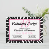 素晴らしい40ゼブラプリント&ピンク誕生日招待状 招待状 (スタンド正面)